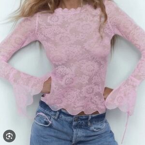 Zara lace knit sweater cuffed sleeves pastel pink 2023 blogger’s Fave Small